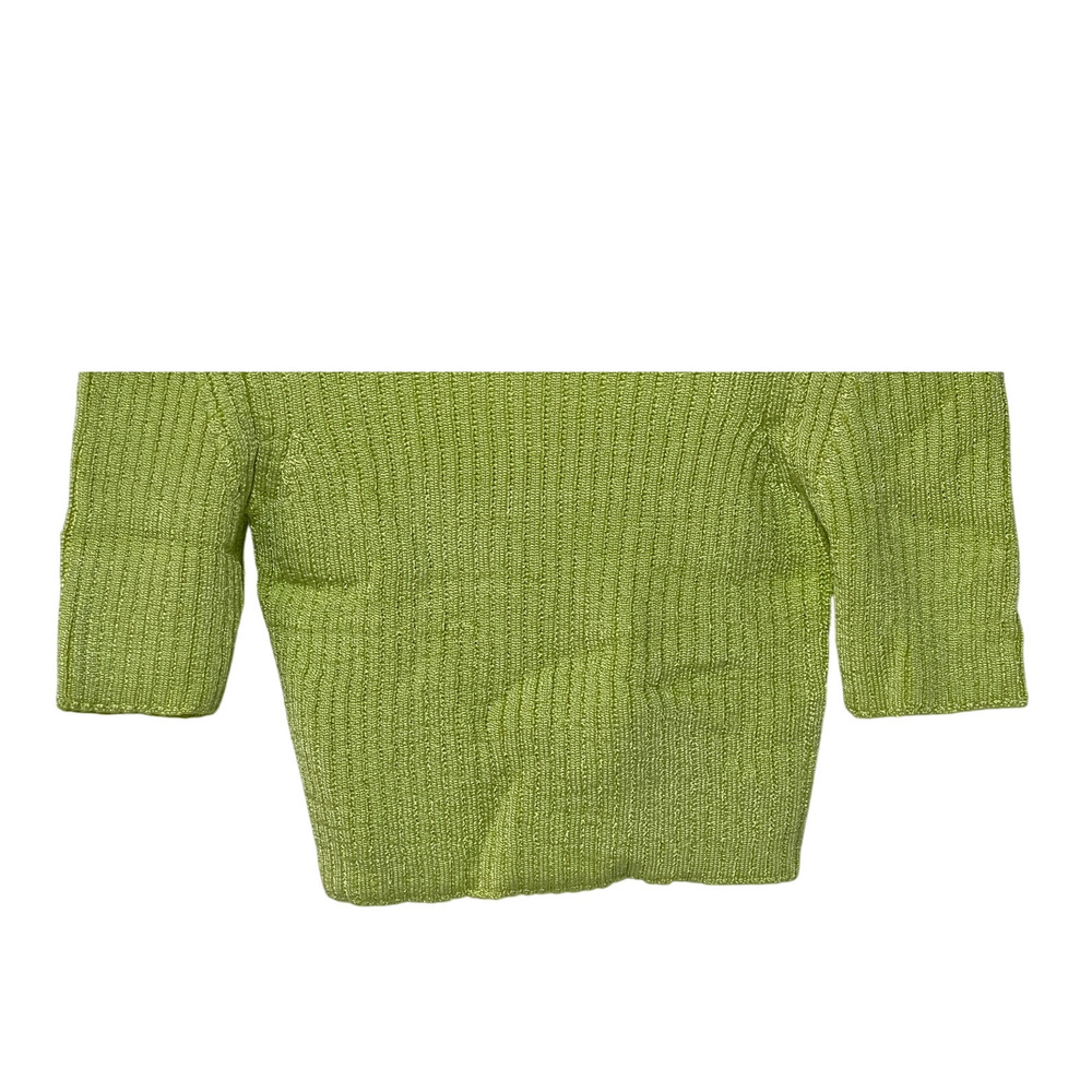 FREE PEOPLE TOP WOMENS LARGE SAN LUCAS STRETCH KNIT CROP PULLOVER SWEATER GREEN - Picture 8 of 13